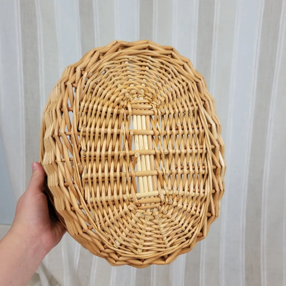 Wicker Gathering Basket Oval Willow Wood Handle Cottagecore Boho Decor